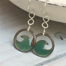 Load image into Gallery viewer, Transparent Seagreen Copper enamel wave eternity earrings