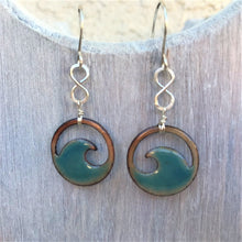 Load image into Gallery viewer, Transparent Seagreen Copper enamel wave eternity earrings
