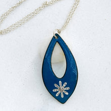 Load image into Gallery viewer, blue enamel silver snowflake necklace with silver chain