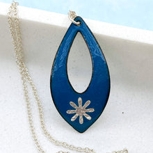 Load image into Gallery viewer, blue enamel silver snowflake necklace with silver chain