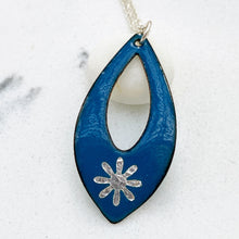 Load image into Gallery viewer, Christmas blue enamel silver snowflake necklace with silver chain